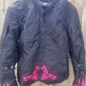 Women's Black Motor Cycle Jacket with Pink Accents